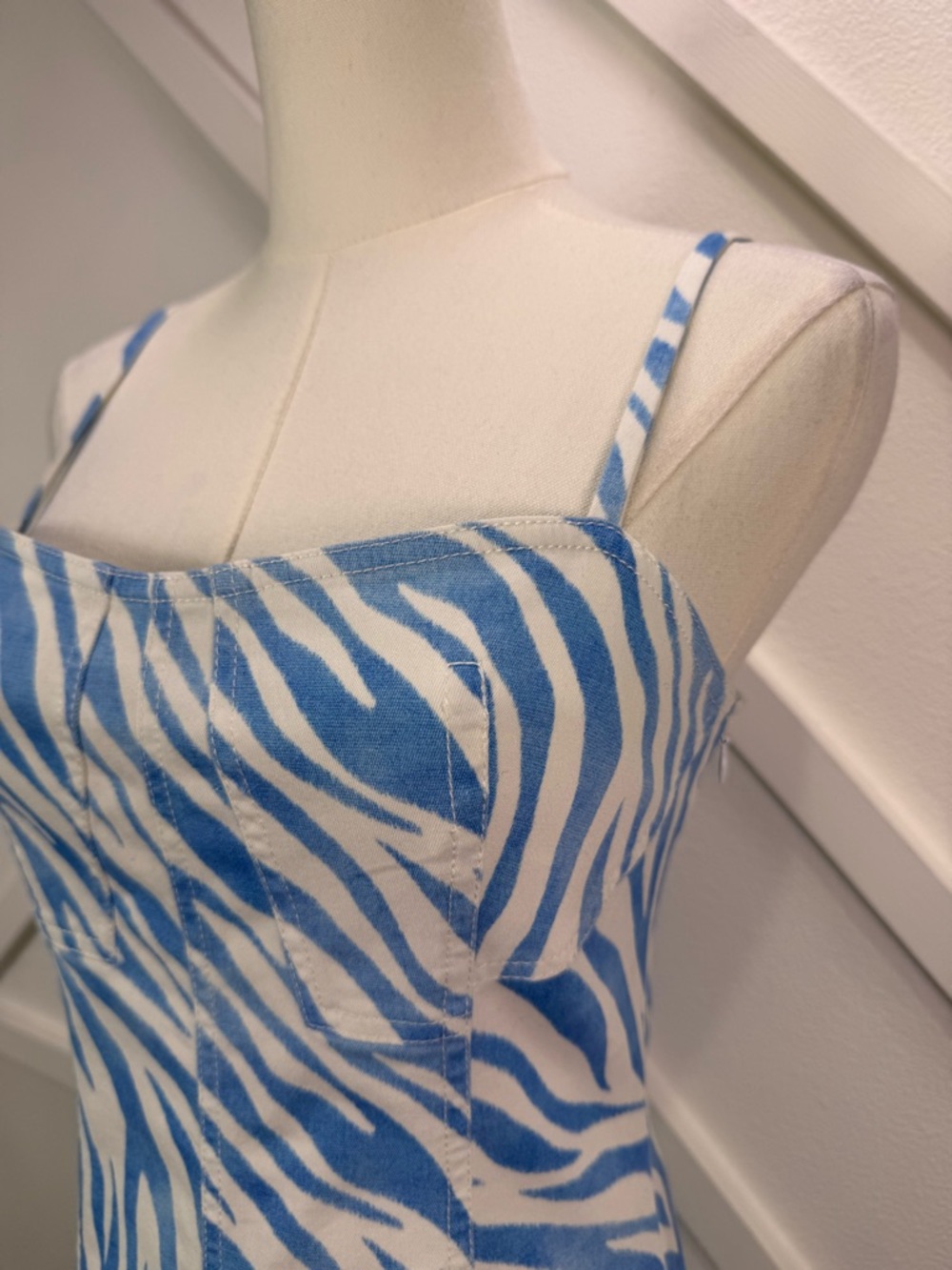Derek Lam 10 Crosby Blair Bustier Mini Dress In Blue Zebra Stripe Size 4 - Picture 4 of 10